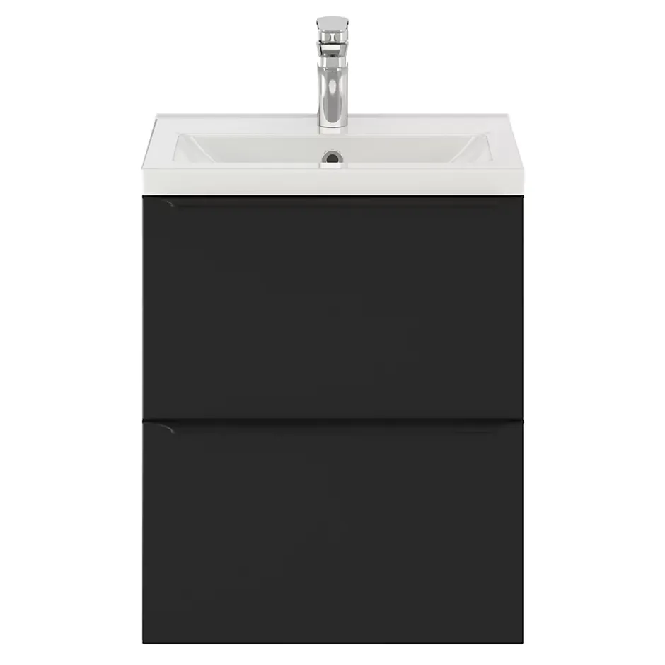 GoodHome Meuble vasque suspendu faible profondeur noir mat l.50 cm Imandra + plan vasque blanc céramique Nira,