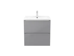 GoodHome Meuble vasque suspendu gris brillant l.60 cm Imandra + plan vasque blanc céramique Nira,* Meuble Vasque