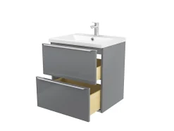 GoodHome Meuble vasque suspendu gris brillant l.60 cm Imandra + plan vasque blanc céramique Nira,* Meuble Vasque