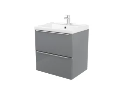 GoodHome Meuble vasque suspendu gris brillant l.60 cm + plan vasque blanc céramique Lana,* Meuble Vasque
