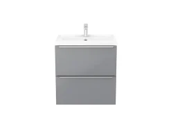 GoodHome Meuble vasque suspendu gris brillant l.60 cm + plan vasque blanc céramique Lana,* Meuble Vasque