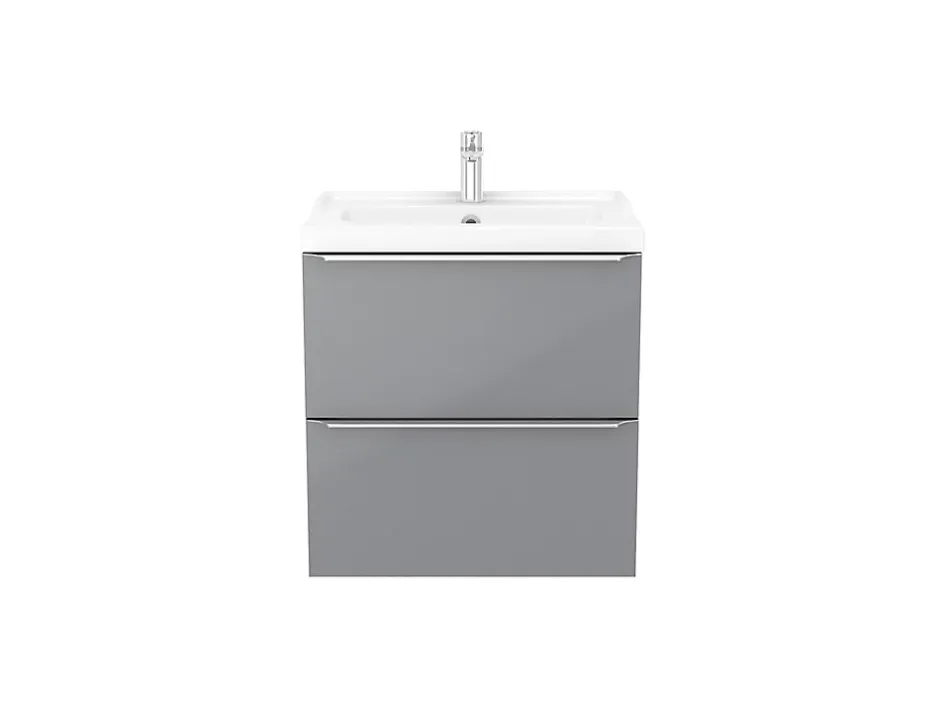 GoodHome Meuble vasque suspendu gris brillant l.60 cm + plan vasque blanc céramique Lana,* Meuble Vasque