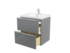 GoodHome Meuble vasque suspendu gris brillant l.60 cm + plan vasque blanc céramique Lana,* Meuble Vasque