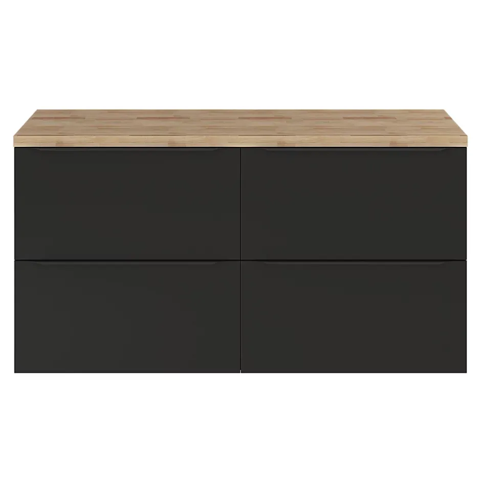 GoodHome Meuble vasque suspendu noir mat l.120 cm Imandra + plan de toilette chêne Hartland,