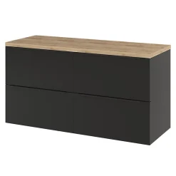 GoodHome Meuble vasque suspendu noir mat l.120 cm Imandra + plan de toilette chêne Hartland,