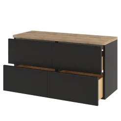 GoodHome Meuble vasque suspendu noir mat l.120 cm Imandra + plan de toilette chêne Hartland,