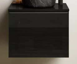 Ipiemme SRL Meuble vasque suspendu noir mat et verre fumé l.60 cm + plan de toilette noir mat, Pura+