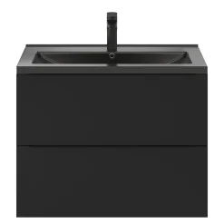GoodHome Meuble vasque suspendu noir mat l.80 cm Imandra + plan vasque noir céramique Nira,* Meuble Vasque
