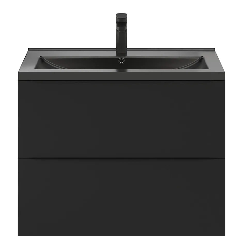 GoodHome Meuble vasque suspendu noir mat l.80 cm Imandra + plan vasque noir céramique Nira,* Meuble Vasque