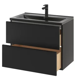 GoodHome Meuble vasque suspendu noir mat l.80 cm Imandra + plan vasque noir céramique Nira,* Meuble Vasque