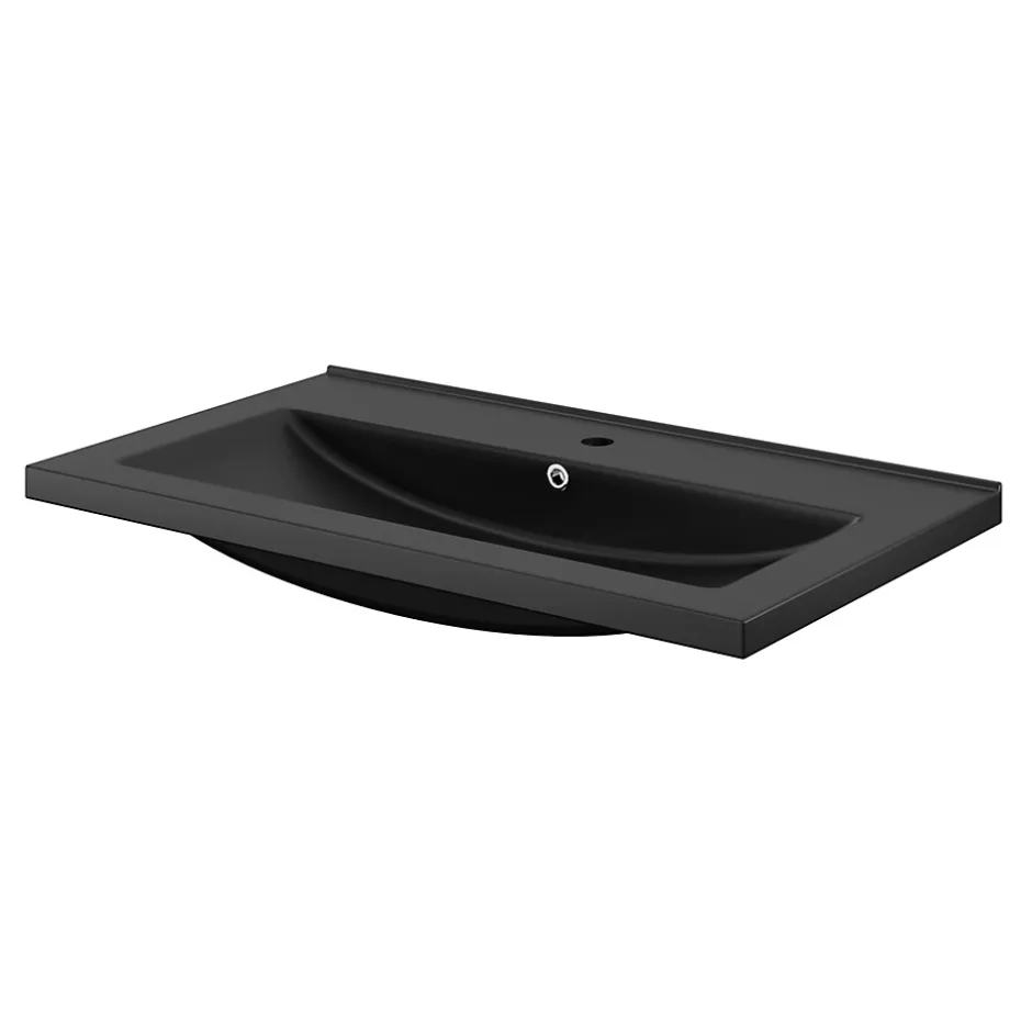 GoodHome Meuble vasque suspendu noir mat l.80 cm Imandra + plan vasque noir céramique Nira,* Meuble Vasque