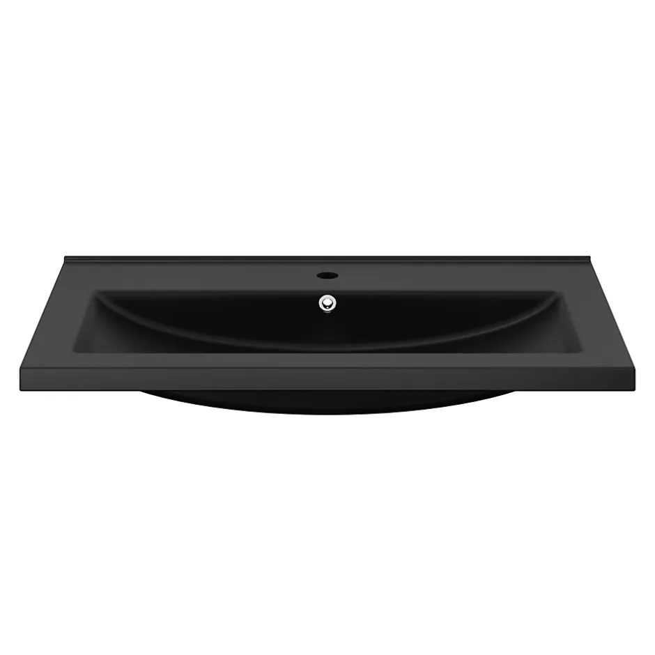 GoodHome Meuble vasque suspendu noir mat l.80 cm Imandra + plan vasque noir céramique Nira,* Meuble Vasque