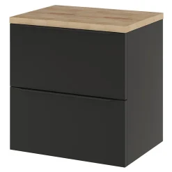 GoodHome Meuble vasque suspendu noir mat l.60 cm Imandra + plan de toilette effet chêne,* Meuble Vasque|Meuble Buanderie