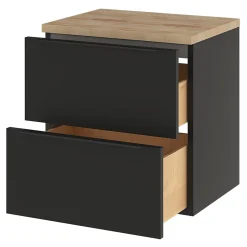 GoodHome Meuble vasque suspendu noir mat l.60 cm Imandra + plan de toilette effet chêne,* Meuble Vasque|Meuble Buanderie