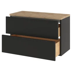 GoodHome Meuble vasque suspendu noir mat l.100 cm Imandra + plan de toilette effet chêne,* Meuble Vasque|Meuble Buanderie