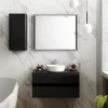 Ipiemme SRL Meuble vasque suspendu noir mat et verre fumé l.90 cm + plan de toilette noir mat, Pura+