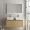 Ipiemme SRL Meuble vasque suspendu plaqué chêne miel strié l.120 cm + plan de toilette plaqué chêne miel pour 2 vasques, Pura+