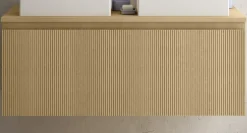 Ipiemme SRL Meuble vasque suspendu plaqué chêne miel strié l.120 cm + plan de toilette plaqué chêne miel pour 2 vasques, Pura+