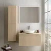 Ipiemme SRL Meuble vasque suspendu plaqué chêne clair strié l.90 cm + plan de toilette plaqué chêne clair, Pura+