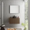 Ipiemme SRL Meuble vasque suspendu plaqué noyer strié l.90 cm + plan de toilette plaqué noyer, Pura+