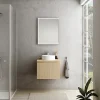 Ipiemme SRL Meuble vasque suspendu plaqué chêne clair strié l.60 cm + plan de toilette plaqué chêne clair, Pura+* Meuble Buanderie