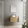 Ipiemme SRL Meuble vasque suspendu plaqué chêne miel strié l.60 cm + plan de toilette plaqué chêne miel, Pura+