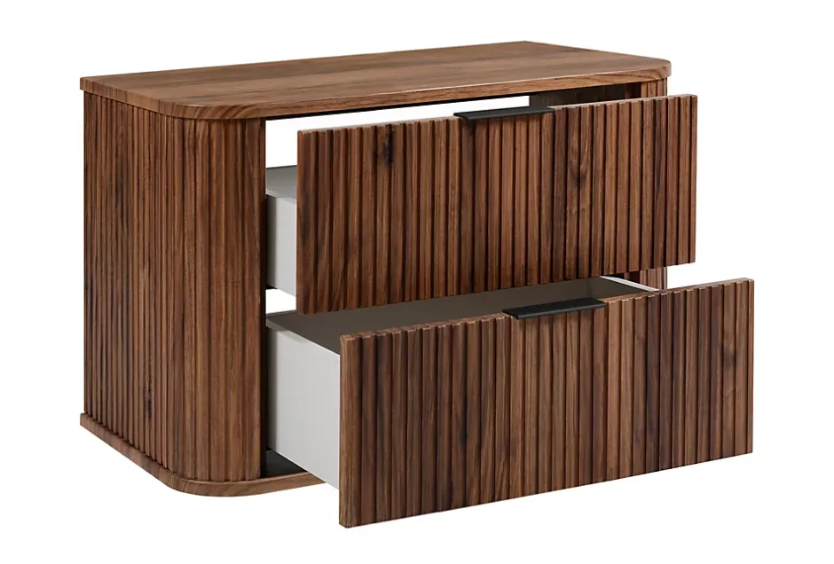 3xE Living Meuble vasque suspendu pour salle de bain, chêne noyer, 80,4 x 51,7 x 41,5 cm