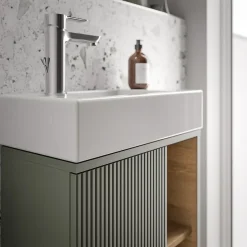 Bernstein Meuble vasque Vert Jade mat de salle de bain 55x24x59cm (LxPxH) 1 porte à gauche + 2 cases rangement - BELDIVO* Lave-Mains