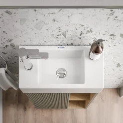 Bernstein Meuble vasque Vert Jade mat de salle de bain 55x24x59cm (LxPxH) 1 porte à gauche + 2 cases rangement - BELDIVO* Lave-Mains