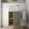 Bernstein Meuble vasque Vert jade mat de salle de bain 55x24x59cm (LxPxH) 1 porte à droite + 2 cases rangement - BELDIVO