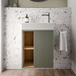 Bernstein Meuble vasque Vert jade mat de salle de bain 55x24x59cm (LxPxH) 1 porte à droite + 2 cases rangement - BELDIVO