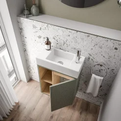 Bernstein Meuble vasque Vert jade mat de salle de bain 55x24x59cm (LxPxH) 1 porte à droite + 2 cases rangement - BELDIVO