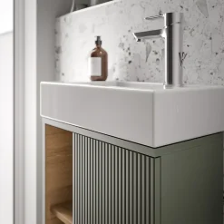 Bernstein Meuble vasque Vert jade mat de salle de bain 55x24x59cm (LxPxH) 1 porte à droite + 2 cases rangement - BELDIVO