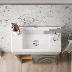 Bernstein Meuble vasque Vert jade mat de salle de bain 55x24x59cm (LxPxH) 1 porte à droite + 2 cases rangement - BELDIVO