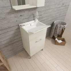Kiamami Valentina Meuble Évier 45Cm Chêne Blanc Avec Planche À Laver - Pratique