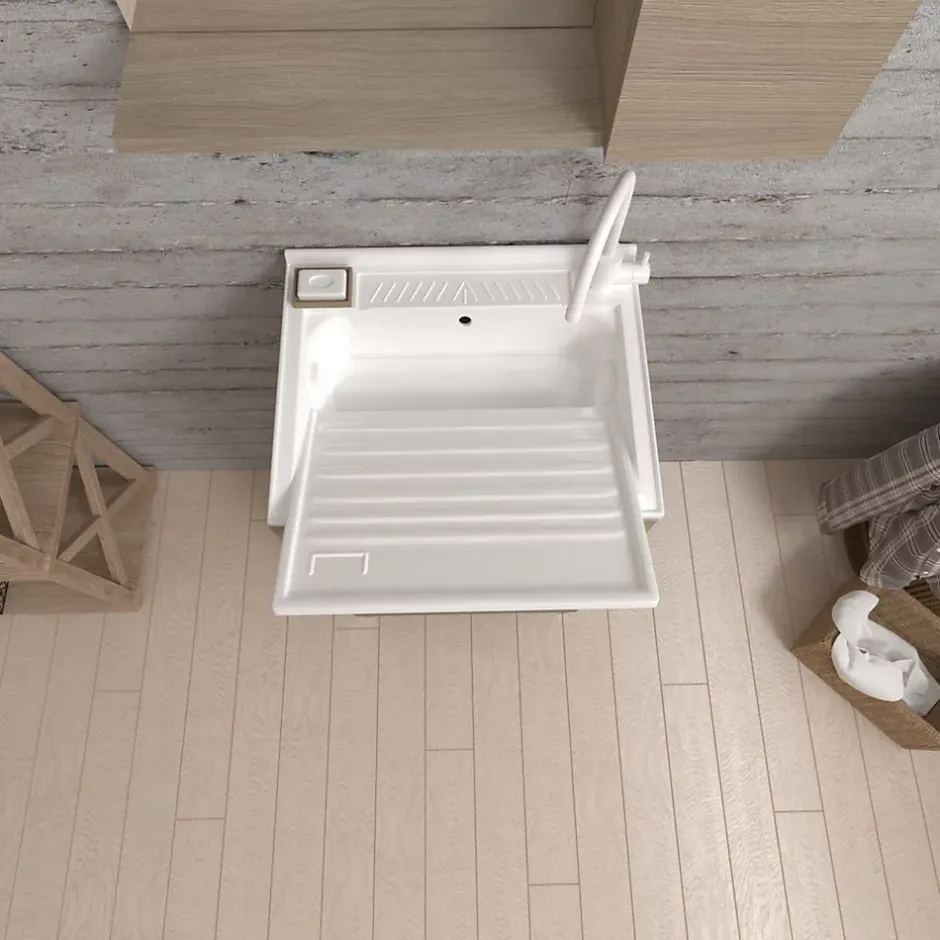 Kiamami Valentina Meuble Évier 45Cm Chêne Naturel Avec Bac Et Planche À Laver - Pratico* Armoire De Salle De Bains