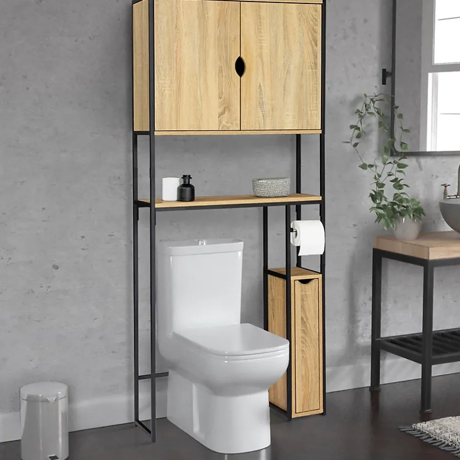 IDMarket Meuble WC 3 en 1 avec armoires de rangement DETROIT design industriel* Meuble Wc