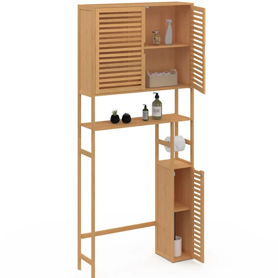 IDMarket Meuble WC 3 en 1 avec armoires de rangement bambou BEA