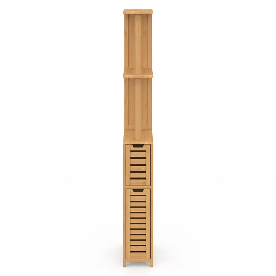 IDMarket Meuble WC 2 portes bambou BEA avec étagères