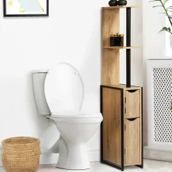 IDMarket Meuble WC 2 portes DETROIT avec étagères design industriel