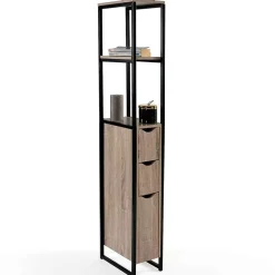 IDMarket Meuble WC 3 portes DETROIT design industriel avec étagères* Meuble De Salle De Bains Faible Profondeur|Meuble Wc