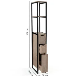 IDMarket Meuble WC 3 portes DETROIT design industriel avec étagères* Meuble De Salle De Bains Faible Profondeur|Meuble Wc