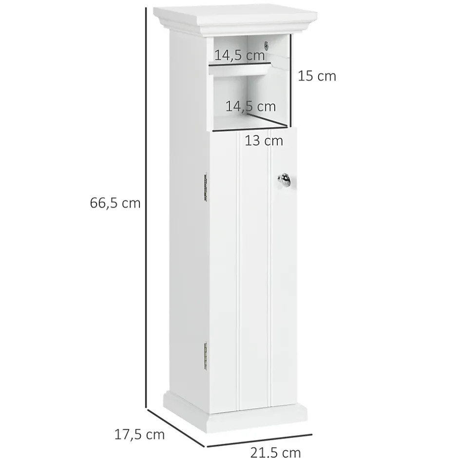 kleankin Meuble WC armoire toilette - porte, support papier - dim. 21L x 17l x 66H cm - blanc* Meuble Wc