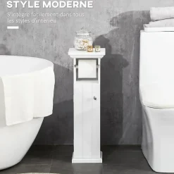 kleankin Meuble WC armoire toilette - porte, support papier - dim. 21L x 17l x 66H cm - blanc* Meuble Wc