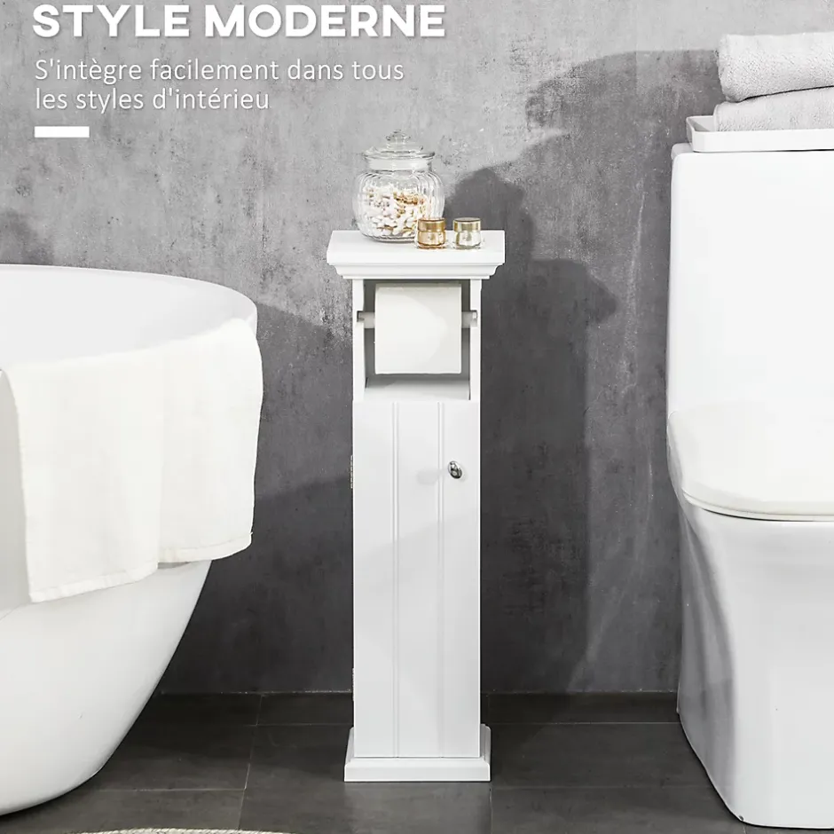 kleankin Meuble WC armoire toilette - porte, support papier - dim. 21L x 17l x 66H cm - blanc* Meuble Wc