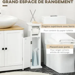 kleankin Meuble WC armoire toilette - porte, support papier - dim. 21L x 17l x 66H cm - blanc* Meuble Wc