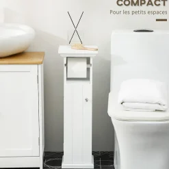 kleankin Meuble WC armoire toilette - porte, support papier - dim. 21L x 17l x 66H cm - blanc* Meuble Wc