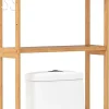 Giantex Meuble WC au-Dessus des Toilettes,en Bambou à 3 Niveaux avec 3 Crochets, Étagères et Barres à 3 Niveaux en Métal,71.5x25x166 cm* Etagère Salle De Bains