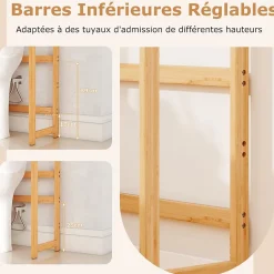 Giantex Meuble WC au-Dessus des Toilettes,en Bambou à 3 Niveaux avec 3 Crochets, Étagères et Barres à 3 Niveaux en Métal,71.5x25x166 cm* Etagère Salle De Bains