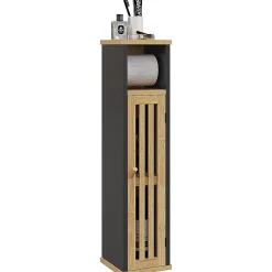 Homcom Meuble WC avec support papier toilette - porte, étagère - MDF noir bambou verni* Meuble Wc